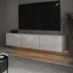 T0020 Alston Duvara Monte Tv Ünitesi Led Işıklı, Modern Tasarım, 160 Cm - Parlak Beyaz Parlak Beyaz