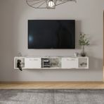 T006 Viero Mermer Desenli Duvara Monte Tv Ünitesi – 160 cm , Kapaklı Raflı - Beyaz Mermer - Renk