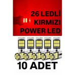 T10 LED 26 Ledli 10 Adet W5W Metal Ultra Power Kırmızı Park Plaka Tavan Ampulü