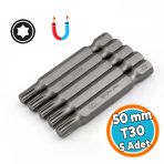 T30 Bits Uç 50 Mm Güçlü Tayvan Çeliği Mıknatıslı Tork Torx Manyetik 1/4" Matkap Ucu 5 Cm Uzunluk