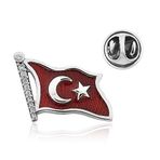 T4635 Gümüş Türk Bayrağı Rozet