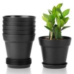 T4U Plastik Bitki Saksıları 6'lı Paket, Drenaj Delikli ve Tabaklı Saksı, Etli, Yılan Bitkisi, Aloe Vera ve Tüm Ev Bitkileri için Klasik İç Mekan Dış Mekan Bitki Saksıları (12,5 cm Açılış Çapı, Siyah)