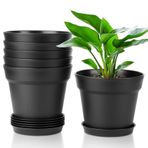 T4U Plastik Bitki Saksıları 6'lı Paket, Drenaj Delikli ve Tabaklı Saksı, Etli, Yılan Bitkisi, Aloe Vera ve Tüm Ev Bitkileri için Klasik İç Mekan Dış Mekan Bitki Saksıları (16 cm Açılış Çapı, Siyah)