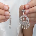 T8286 Gümüş Çember Telkari Sallantılı Kadın Küpe