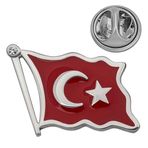 T8676 Gümüş Türk Bayrağı Rozet