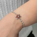 T8772 Gümüş Kırmızı Lotus Çiçeği Su Yolu Kadın Bileklik