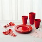 Ta-Fu Global KIRMIZI Parti Takımı Plastik Mika Set ( 25 Bardak , 6 Tabak , 25 Çatal , 25 Kaşık )