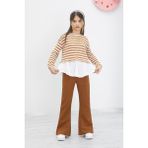 Taba Çizgili Bluzlu Ispanyol Paça Pantolonlu Kız Çocuk 2li Takım 19983 - 10 - 11 Yaş