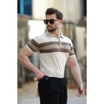 Taba Fermuarlı Polo Yaka Çizgili Erkek Tişört E7406 - S