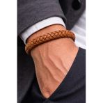 Taba Herringbone – Balık Sırtı Örgülü Hakiki Deri Erkek Bileklik-50-680