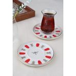 Tabak Evi Porselen Acem Zade Kırmızı Çay Tabağı 11,8cm 2 Li