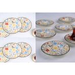 Tabak Evi Porselen Fiori 6 Kişilik Pasta Takımı 20CM ve Çay Tabak Takımı 12CM - Çok Renkli
