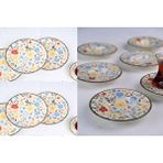 tabakevi Tabak Evi Porselen Fiori 6 Kişilik Pasta Takımı 20cm Ve Çay Tabak Takımı 12cm Çok Renkli