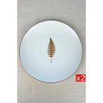 tabakevi Tabak Evi Porselen Natura Fern Altın Yaldız Servis Tabağı 24,50cm 2 Li Çok Renkli