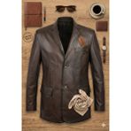 Tabakhanem Erkek Hakiki Deri Blazer Ceket Kahverengi | Klasik Yaka, Düğmeli, Cep Detaylı - 2XL