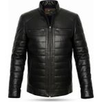 Tabakhanem Erkek Hakiki Kuzu Derisi Hakim Yaka Slim Fit Şişme Deri Ceket - 4XL - Siyah