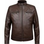 Tabakhanem Erkek Kuzu Derisi Deri Ceket – Slim Fit, Fermuarlı, Kapitone Omuz Detay - 3XL - Kahve