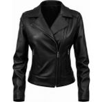 Tabakhanem Kadın Siyah Hakiki Deri Ceket - Asimetrik Fermuarlı Biker Model - 2XL