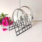 Tabaklık Rafı- Tencere Kapak Düzenleyici-Tabak Kurutmalık -6 Bölmeli Stand - Uzunluk: 22 cm Genişlik: 12 cm Yükseklik: 11 cm - Siyah