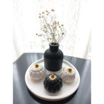 Tabakta 3'lü Mini Balkabağı Vazo Dekoratif Beyaz Siyah Set 03