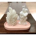 Tabakta Doğal Soya Wax Vegan Mercan 3D Yaprak Tasarım Mum ve Sevgilim Temalı Vegan Mum - 1 Adet