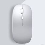 Tablet Ile Uyumlu Şarj Edilebilir Sessiz Mouse Bluetooth + 2.4Hz Wifi Kablosuz Mouse Fare Gümüş