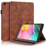 Tablet Kılıfları Samsung Galaxy Tab ile uyumlu bir 10.1 2019 davası (SM-T510/T515) PU Deri kasa flip cüzdan koruyucu kapak ağacı Life tablet kasa kartı yuvası tablet Pc Örtmek Tablet PC Kılıfı(Brown)