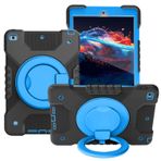 Tablet PC Çantaları Kılıflar Kollar İPad 10.2 2019/2020 ile uyumlu tablet kasası, katlanır saplı stant, dönen kickstand, omuz kayışı taşıyan çocuklara dayanıklı şok geçirmez koruyucu kapak(Black+blue)