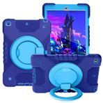 Tablet PC Çantaları Kılıflar Kollar İPad 10.2 2019/2020 ile uyumlu tablet kasası, katlanır saplı stant, dönen kickstand, omuz kayışı taşıyan çocuklara dayanıklı şok geçirmez koruyucu kapak(Navy+blue)