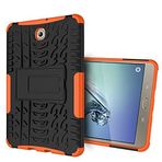 Tablet PC Çantaları Kılıflar Kollar Samsung Galaxy Tab S2 8 inç/T710 lastik dokusu şok geçirmezle uyumlu tablet kapağı TPU+PC Katlanır saplı koruyucu kasa(Orange)