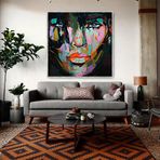 Tablo Life Face Yağlı Boya Dokulu Tablo 120X120 Gümüş Çerçeveli