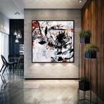 Tablo Life Falling Colors Black - Yağlı Boya Dokulu Tablo 120X120 Siyah Çerçeveli