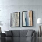 Tablo Life Relacio İkili Set Yağlı Boya Dokulu Tablo Gold Çerçeve
