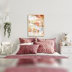 Tablo Life Roza Yağlı Boya Dokulu Tablo Gold Çerçeve