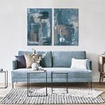 Tablo Life Soyut İkili Set Mavi - Yağlı Boya Dokulu Tablo Çerçeve - Gold