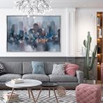 Tablo Life Tablolife Mavi Şehir Yağlı Boya Dokulu Tablo 60x90 Çerçeve - Gold