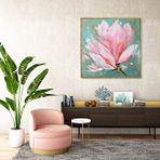 Tablo Life Tablolife Pink Flower - Yağlı Boya Dokulu Tablo 120x120 Çerçeve - Gümüş