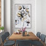 Tablo Life Tablolife Soyut Beyaz Çiçekler - Yağlı Boya Dokulu Tablo 90x120 Çerçeve - Gümüş