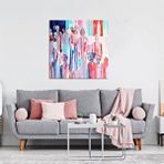 Tablo Life Tablolife Soyut İnsanlar - Yağlı Boya Dokulu Tablo 100x100 Cm Çerçeve - Gümüş