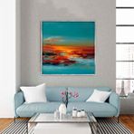 Tablo Life Tablolife Sunset - Yağlı Boya Dokulu Tablo 100x100 Çerçeve - Gümüş