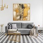 Tablo Life Tablolife Zolto - Yağlı Boya Dokulu Tablo 120x120 Çerçeve - Gümüş