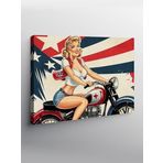 Tablo Mega Kanvas Tablo Amerikan Bayrağı Ve Kadın Motosikletçi YTCNVS506588, 100 x 140