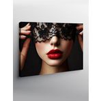Tablo Mega Kanvas Tablo Dantel Maske Ve Kırmızı Dudaklar YTCNVS501685, 70 x 100