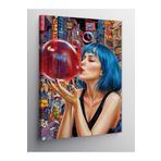 Tablo Mega Kanvas Tablo Kırmızı Sakız Patlatan Mavi Saçlı Kadın 100 X 140 Cnvsdkey-125041-100-140