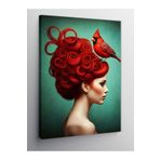 Tablo Mega Kanvas Tablo Kuş Tutan Kırmızı Bukleler (Kadın Ve Kuş) 100 X 140 Cnvsdkey-127006-100-140