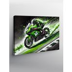 Tablo Mega Kanvas Tablo Yeşil Spor Motosikleti Yarışı YTCNVS505650, 100 x 140