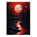tablo mega Kırmızı Gizemli Ay Hediyelik Ahşap Tablo, 25cm x 35cm