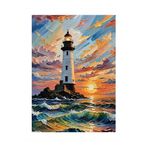 tablo mega Yağlı Boya Deniz Feneri Desenli Ahşap Tablo, 50cm x 70cm
