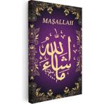 Tablofest Dikey Kanvas Tablo Maşallah Yazısı Mor Zemin Süslemeli Dini Islami Tablo Ev Ofis Duvar Dekoru - 40 x 60