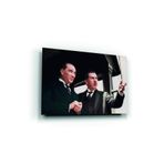 tablohouse MUSTAFA KEMAL ATATÜRK VE YAVERİ CAM TABLO SİYAH KIRMIZI BEYAZ MAVİ KAHVERENGİ YEŞİL 46 x 72